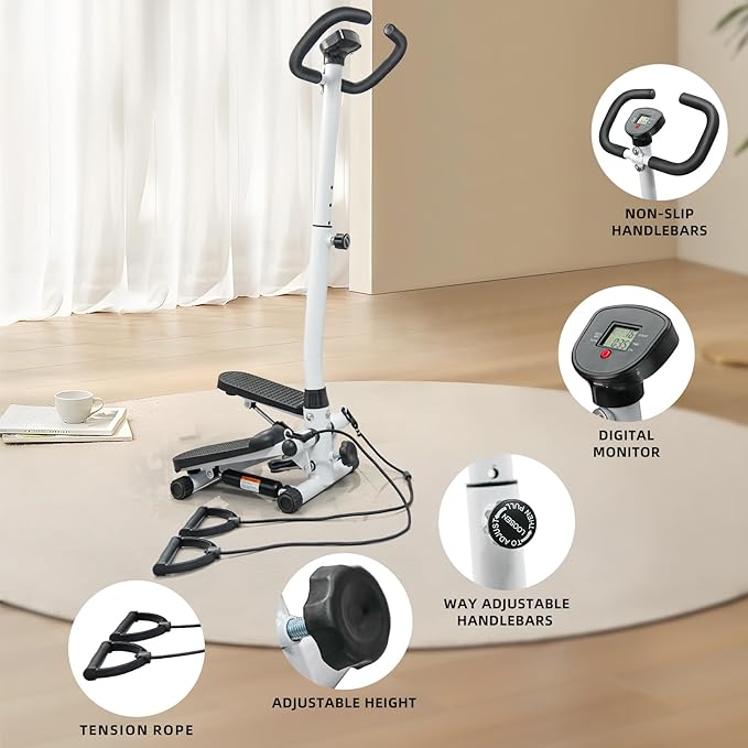 Stepper for Exercise at Home,Adjustable Height for Men Women,Come with Resistance Bands,300LBS MAX Weight Capacity,Stepper with Handlebar for Cardio Workout,