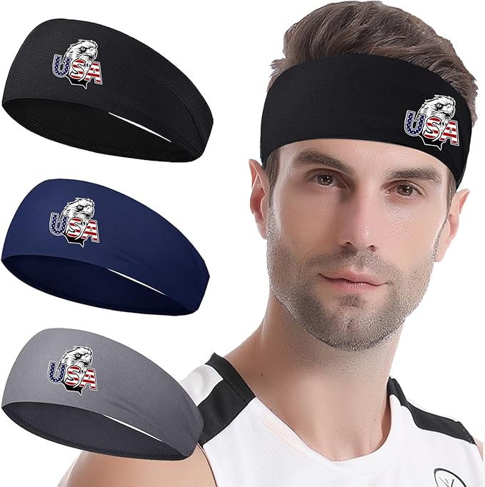 3pcs Sports Sweat Bands Headbands for Men Sweatbands Skull Workout Cooling Headbands for Men Women Running Headband Hairband Elastic Men's Head Sweat Band for Football