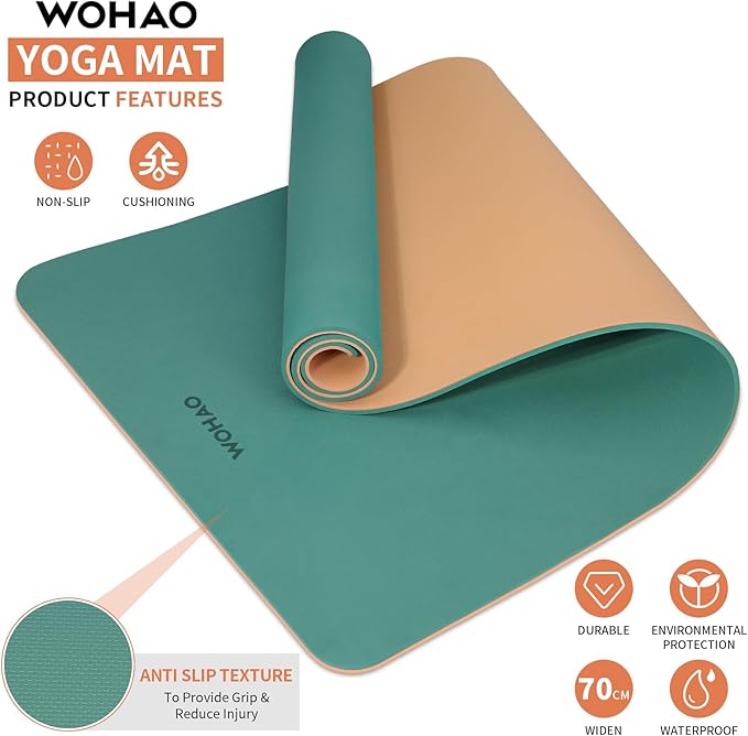 Extra Thick 8mm Yoga Mat, 72"x28" Non Slip Exercise Mat, Reversible 2-Sided Dual Color Premium POE Material, with Carrying Strap for Yoga, Pilates, Home Gym