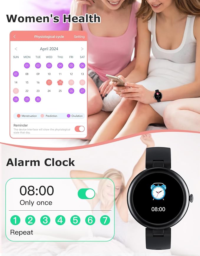 Fitness Tracker, Round Fitness Watches for Women with Bluetooth Call Heart Rate Monitor Sleep Tracker Calorie/Step Counter, Birthday Gift for Women Lady Mom Waterproof (Black)