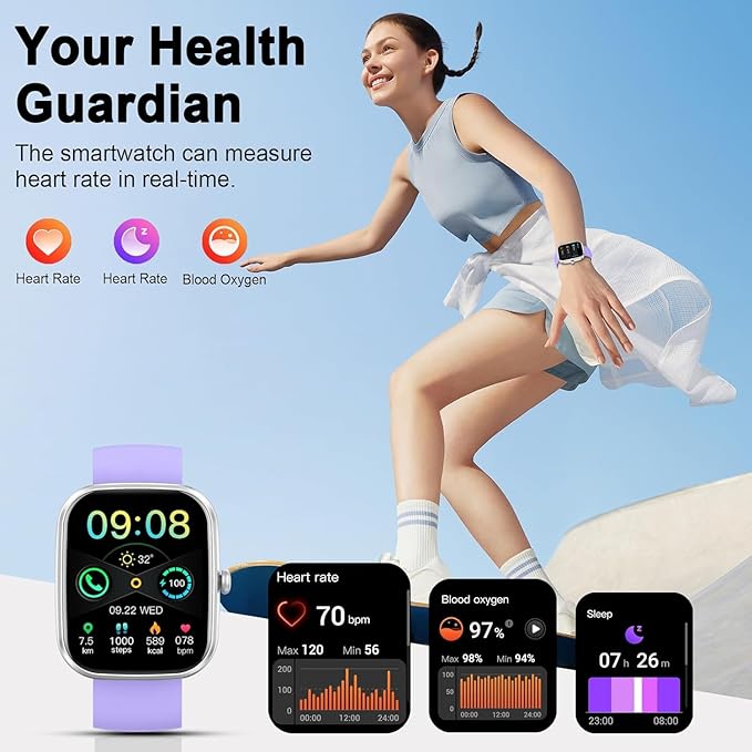 Smart Watch(Answer/Make Call), 1.91" Smartwatch for Men Women, New Fitness Watch with 110+ Sport Modes, Fitness Activity Tracke with Pedometer/Sleep Monitor/Heart Rate/IP68 Waterproof, Silver Purple
