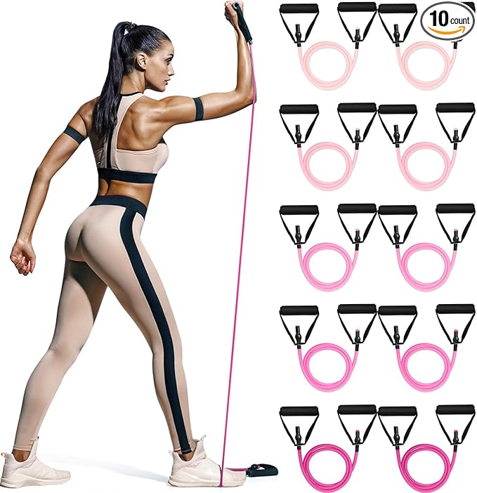 Shappy 10 Pcs Resistance Bands with Handles Exercise Stretch Bands for Exercise Woman Man Training Physical Therapy Workouts Fitness
