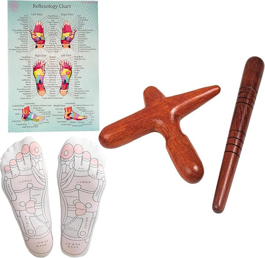 CCcollections Wood Therapy Massage Tools, Reflexology Wooden Stick Tool, Traditional Equipment for Relieving Muscle Pain Body Lymphatic Drainage Massager - (E 2SET+SOCKS)