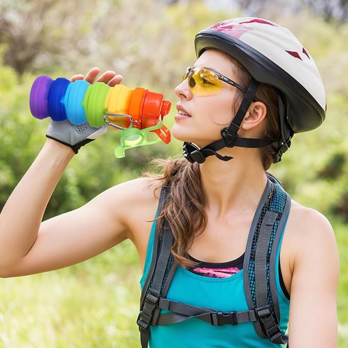5 Pack Collapsible Water Bottles 17 oz Silicone Portable Lightweight Foldable Water Bottle with Carabiner Leakproof Reusable for Travel Camping Hiking Cycling Sport Outdoor(Rainbow)