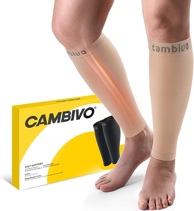 CAMBIVO Calf Compression Sleeve for Women & Men, 20-30mmHg Footless Compression Socks