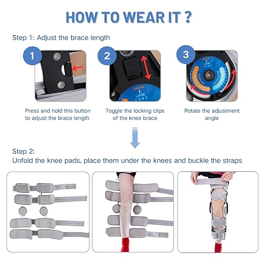 Hinged ROM Knee Brace with Side Stabilizers, Adjustable Post Op Knee Immobilizer for ACL, PCL and MCL Injury, Medical Knee Orthopedic Support, Leg Stabilizer for Man and Women