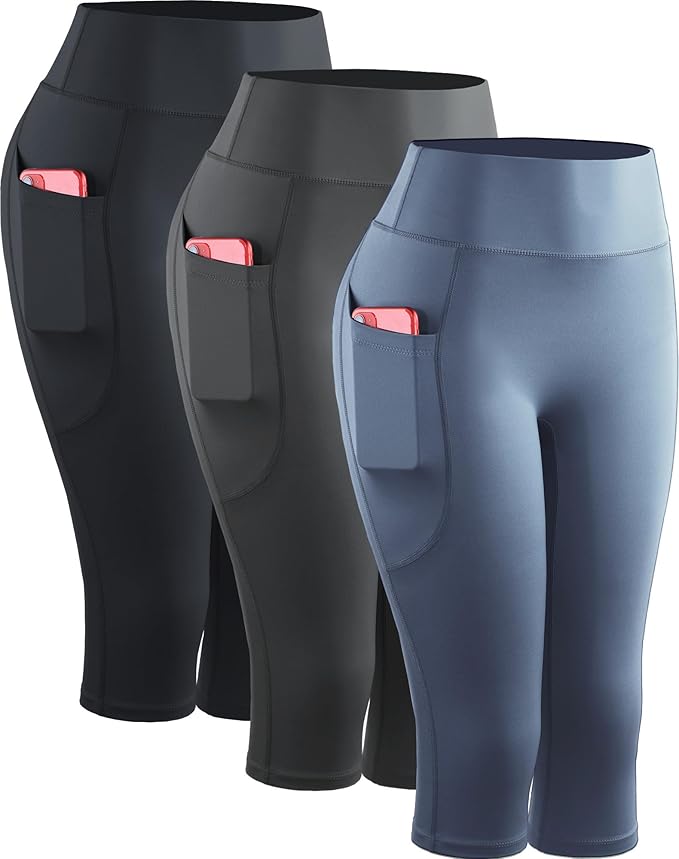 NELEUS Women's Tummy Control High Waist Capri Running Leggings Yoga Pants with Pocket