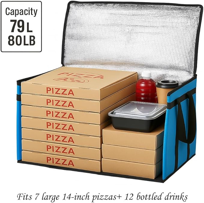 Bodaon Large 2-Pack Insulated Food Delivery Bag With Hard Bottom, XXXL Grocery Shopping/Catering bag, Pizza Cooler Bags, Cold/Hot Styrofoam Carrier for Doordash/Travel/Car, Door Dash Accessories