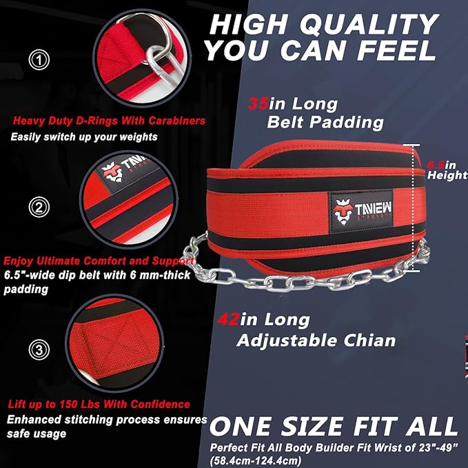 Heavy Duty Dip Belt With Chain - Weighted Pull Up Belt for Workout