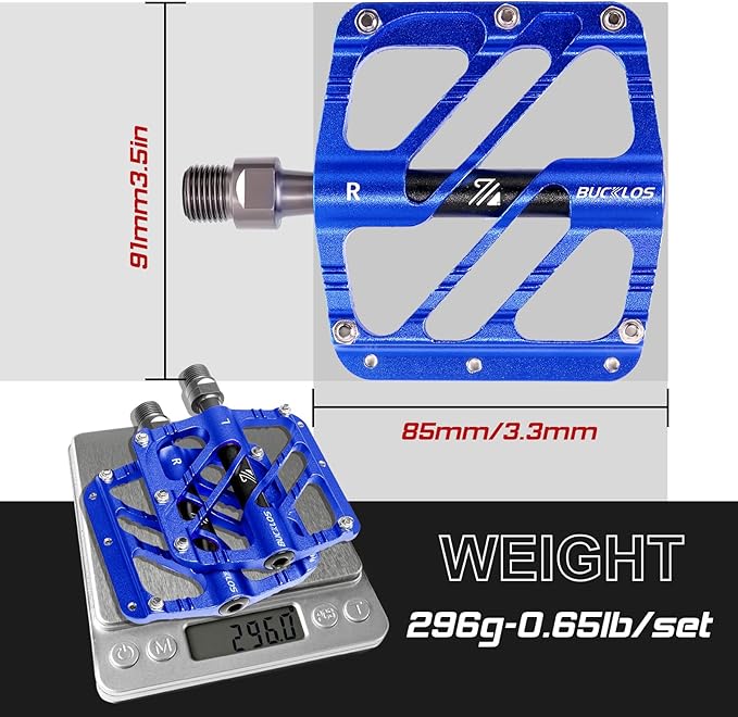 BUCKLOS MTB Flat Pedals Mountain Bike Pedals, 3 Bearings CNC Adult Road Bike Pedals, Bicycle Platform Aluminum Alloy Non-Slip Pedal for Gravel Bike/BMX 9/16"(Black)