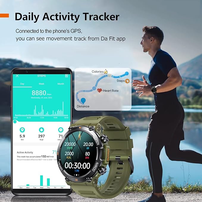 1.39" IPS Screen Smart Watches for Men Rugged Tactical Fitness Tracker with Call (Answer/Dial) Heart Rate SpO2 Sleep Monitor 120+ Sport Modes Waterproof Sport Smartwatch for Android iOS