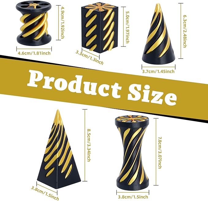 5 Packs Impossible Cone Fidget Toy, 3D Printed Spiral Cone Fidget Toy for Anxiety Relaxing, Impossible Pyramid Passthrough Birthday Party Gift for Adults & Kids Desk Decor(Black Gold)