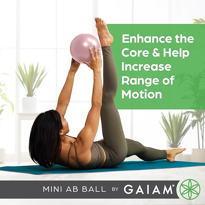 Gaiam Mini Ab Ball, 8 Inch Inflatable Anti-Burst Exercise Ball for Core Strength, Pilates, Yoga, and Physical Therapy, Includes Inflation Straw, Plug & Downloadable Exercise Guide