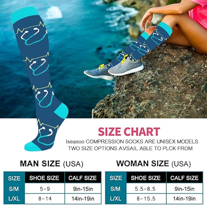 Iseasoo Copper Compression Socks (15-20 mmHg) for Men & Women - Running, Hiking, Cycling, Travel - Improves Circulation