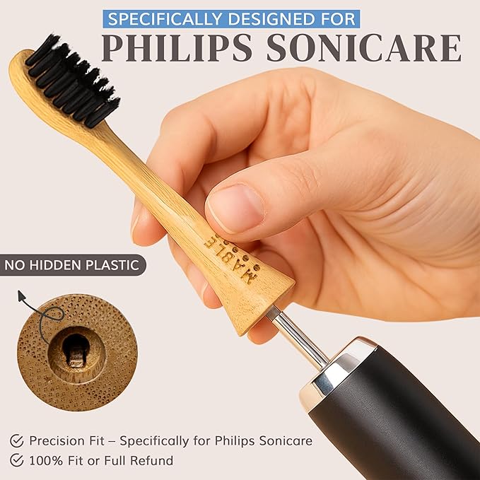 Bamboo Electric Toothbrush Heads | Compatible with Philips Sonicare Electric Toothbrush | 4 Brush Heads with Soft Bristles | Plant-Based Adult Size Replacement Heads