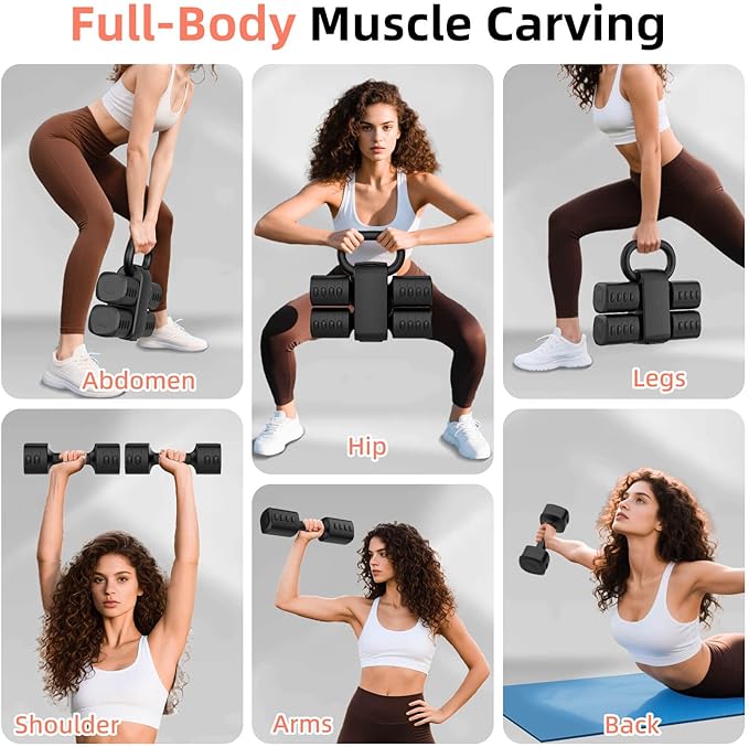 2-in-1 Adjustable Dumbbell Set, Upgraded 5 Levels Heavier Hand Weights for Women Men, Each 2.2/3.3/4.4/5.5/6.6lb, Convertible Weights Dumbbells and Kettlebell Set for Home Gym Exercise & Fitness
