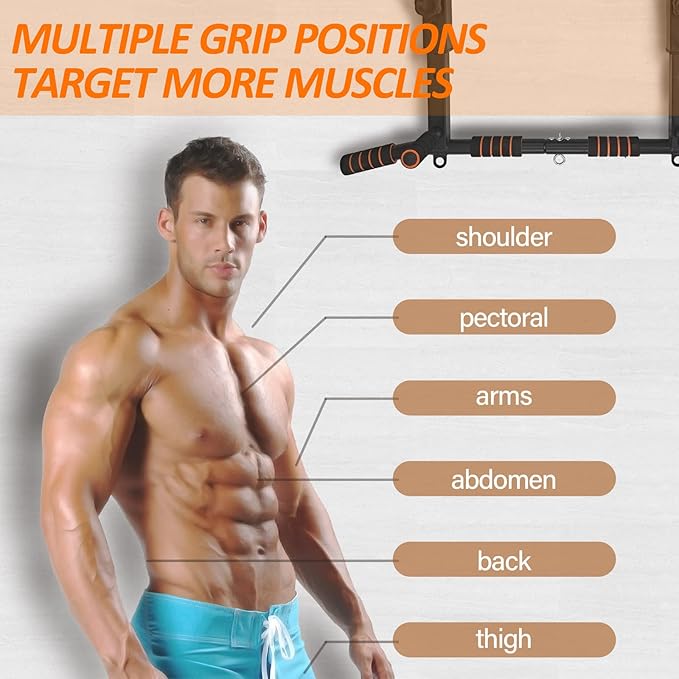 BESTHLS Wall Mounted Pull Up Bar and Dip Station, Heavy Duty Wall Mount Pull-up Chin Up Bar Multifunctional Home Gym Workout Indoor Exercise Equipment Support to 440 Lbs