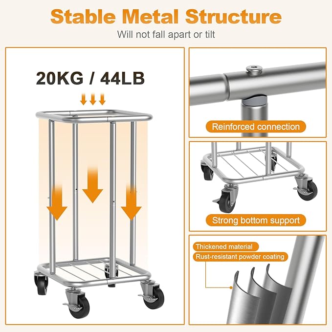 115L Laundry Basket with Wheels, 30 Gal. Rolling Laundry Hamper, Removable and Machine Washable Liner, Steel Frame, Tall Laundry Cart for Laundry Room, Bedroom, Bathroom, Dorm Storage -Gray