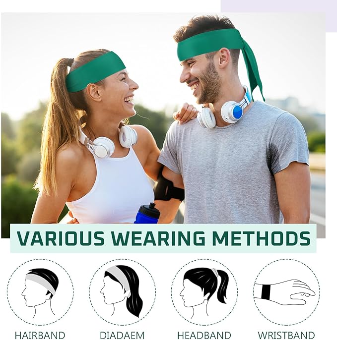 Hiboom 30 Pack Tie Headband Bulk Sports Tennis Head Tie Ninja Karate Tie Back Athletic Sweatbands Adjustable Hair Bands for Women Men Basketball, Football, Soccer, Running, Yoga Workout