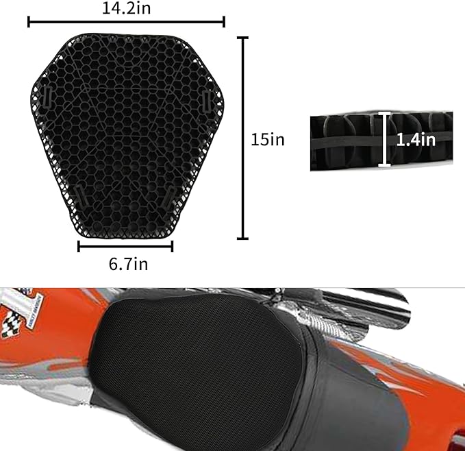 Heran Motorcycle Gel Seat Cushion, 3D Honeycomb Structure & High Elasticity Gel Material Breathable Shock-Absorbing Seat Cover for Comfortable Long-Distance Riding