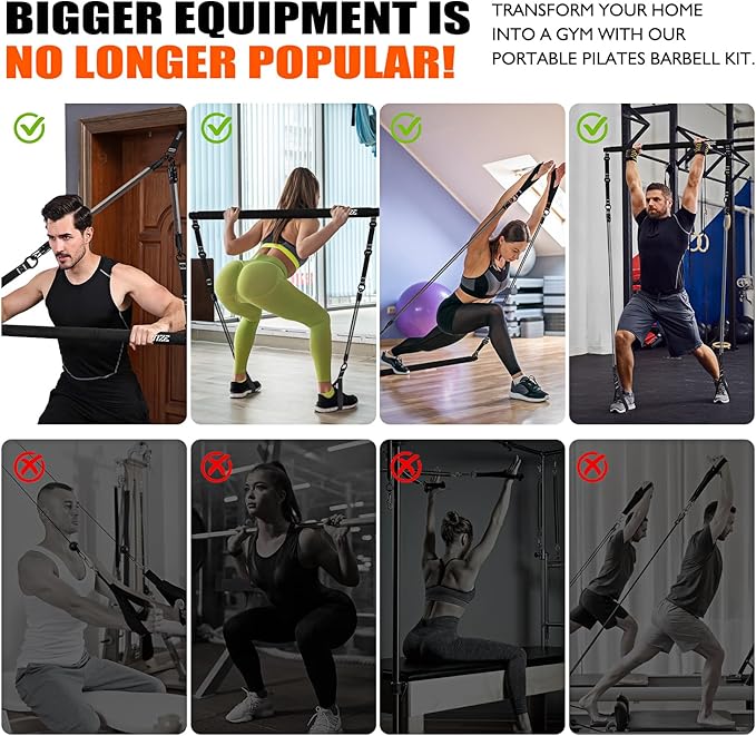 Pilates Bar Kit with Resistance Bands, Pilates Equipment, Multifunctional Pilates Bar for Women & Men, Pilates kit for Hip, Back, Arm, Full-Body Workouts, Home Gym Strength Training Equipment