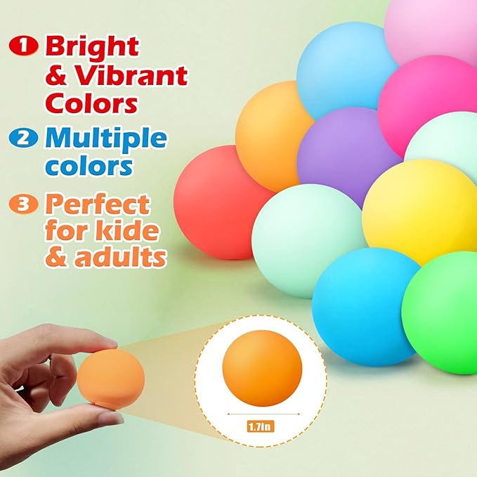 72Pcs Stress Balls Set for Adults and Kids - Squishy Ball Sensory Fidget Toys for Anxiety Relief - Squeeze Ball Party Favors Bulk Pack - Classroom Prize - Birthday Halloween