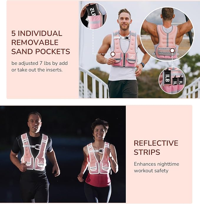 Adjustable Weighted Vest Woman 5-12lb/9-16lb/17-24lb/23-30lb Weight Vest with Reflective Stripe, Zipper Rucking Running Vests for Women Men Workout Walking Strength Training Weight Loss Fitness Weightlifting