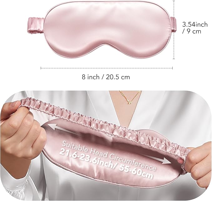 LitBear 100% Pure Silk Sleep Mask, 22 Momme 6A Mulberry Silk Fabric and Filling, Total Light Blocking Eye Mask Sleeping for Women, Men, Side Sleepers, Includes Travel Pouch and Scrunchie