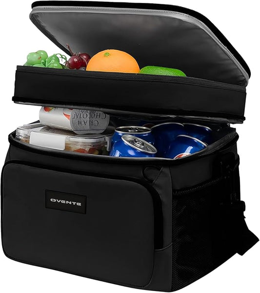 OVENTE Insulated Cooler Bag, Soft Lunch Bag for Men/Women with Leakproof Double Deck Compartment