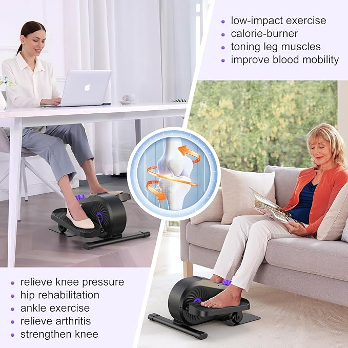 FUNMILY Under Desk Elliptical, Desk Bike Pedal Exerciser, Fully Assembled Leg Exerciser 2 in 1 Seated Standing Elliptical, Ultra-Quiet Mini Elliptical Machines for Home Office Use