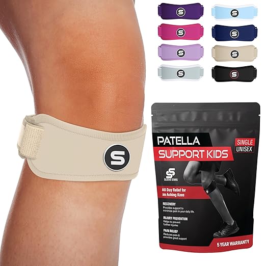Sleeve Stars Swedish Brand Patellar Tendon Support Strap for Women & Men Effective Osgood Schlatter Knee Brace Youth & Kids Knee Brace with 3 Adjustable Length fits 7"-15" (Single/Beige/Kids)
