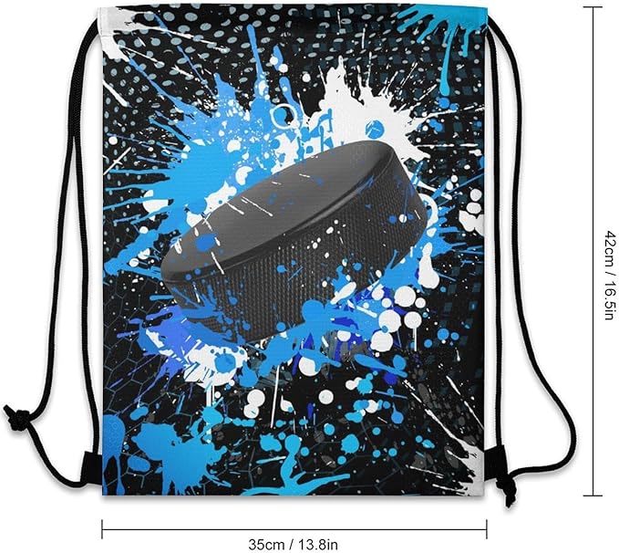 Hockey Drawstring Backpack - Cool Cinch Sack, String Backpacks for Kids Women Men Boys Girls for Gym Outdoor Sports Travel Athletic Drawstring Bag - Lightweight/Foldable