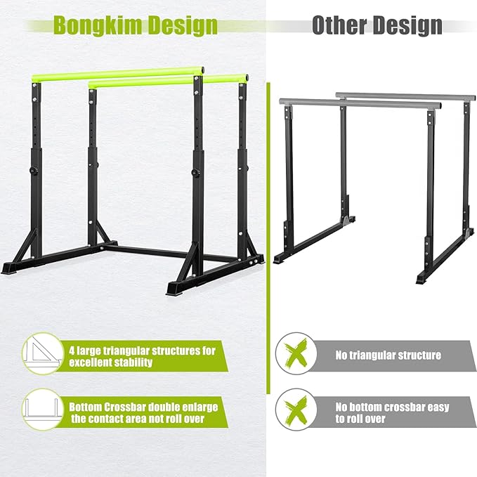 Bongkim Dip Bar, Heavy Duty Dip Station with 7 Height Levels, 800lbs Adjustable Parallel Bars for Tricep Dips Pull-Ups L-Sits Calisthenics Exercises Strength Training for Home Gym Outdoor