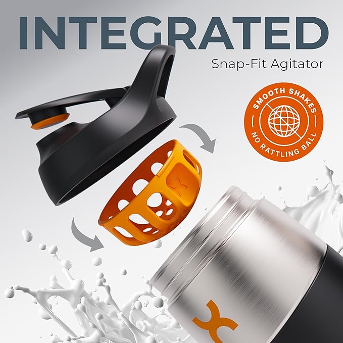 32oz Stainless Steel Protein Shaker Bottle – Leak-Proof Metal Shaker Cup with Snap-Fit Agitator for Smooth, Clump-Free Shakes – BPA-Free, Odor Resistant, Easy to Clean