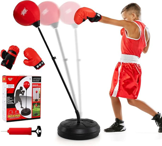 Goplus Punching Bag for Kids, Height Adjustable Kids Workout Equipment with Boxing Stand, Boxing Gloves, Inflator for Teens Adults Boys & Girls Aged 8+, Reflex Bag for Christmas Birthday