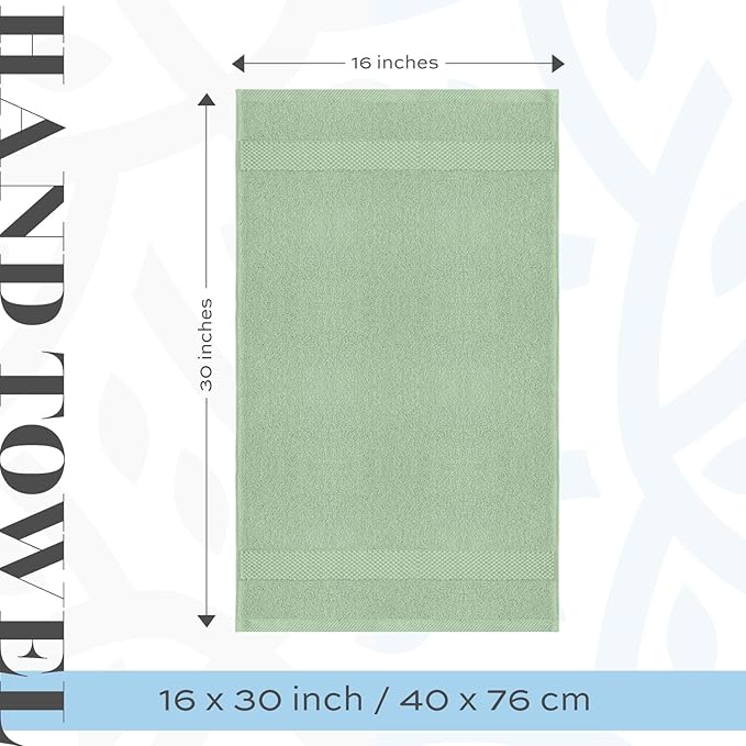 White Classic Luxury Hand Towels for Bathroom-Hotel-Spa-Kitchen-Set - Circlet Egyptian Cotton - 16x30 Inches - Set of 6 (Lt-Green)