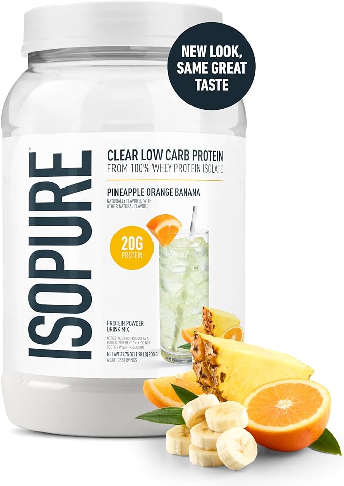 Isopure 100% Pure Whey Isolate Protein Powder Infusions, Lactose Free, Gluten Free, Naturally Flavored, Pineapple Orange Banana, 20g Protein Per Serving, 1.9 Lb, 36 Servings
