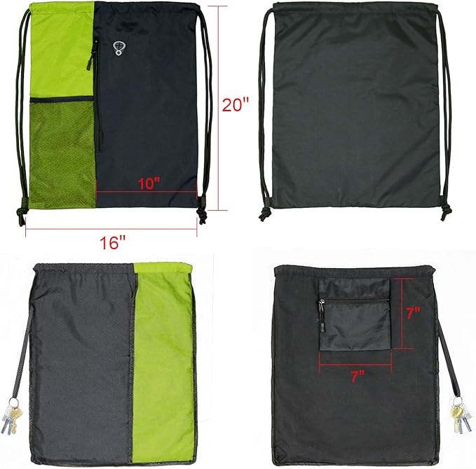 BeeGreen Lime Gym Bag Drawstring Backpack for Women Sports Backpack Workout Bag With 2 Water Bottle Mesh Pockets And Two Zipper Pockets