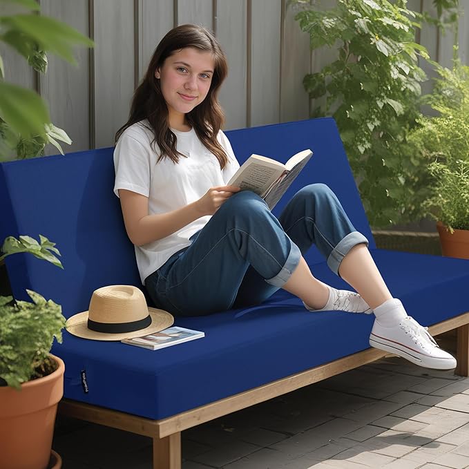 idee-home Outdoor Bench Cushion Waterproof, Bench Cushions for Outdoor Furniture, Patio Porch Swing Replacement Seat Pad with Ties for Garden Backyard, 48 x 18 Inch Navy Blue