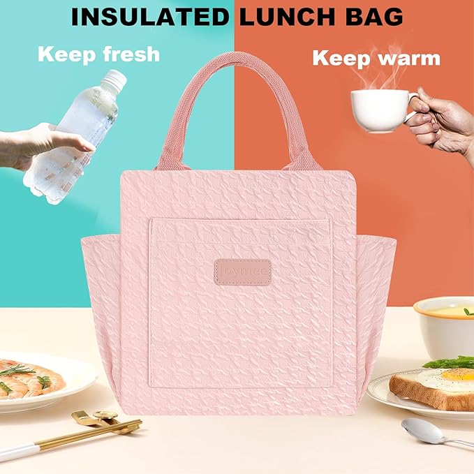 Joymee Lunch Bag Women Insulated Lunch Box Reusable Leakproof Large Spacious Cooler Tote for Women Men Adult with Bottle Holder and Side Pockets for Work Office Travel Picnic - B-Pink