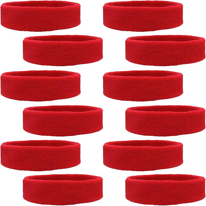 12 Sweatbands Cotton Sports Headbands Terry Cloth Moisture Wicking Athletic Basketball Headband by Kenz Laurenz