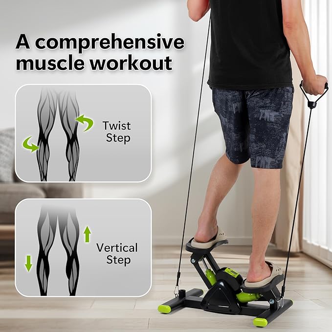 Leikefitness Steppers for Exercise Mini Stair Stepper, Cardio Workout Equipment, Twist Stair Stepper with Resistance Bands Up-Down Motion for Full Body Workout Exercise Equipment for Home