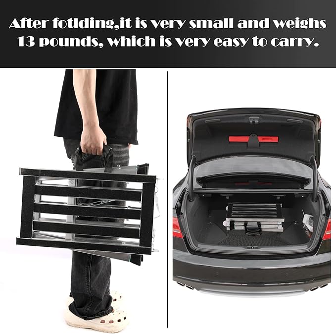 Folding Work Platform 39"(L) x12(W) Height Adjustment 19-27"(H) Portable Steel Step Ladder Stool for Home, Office, Workshop and Garage, Maximum Load 400lbs