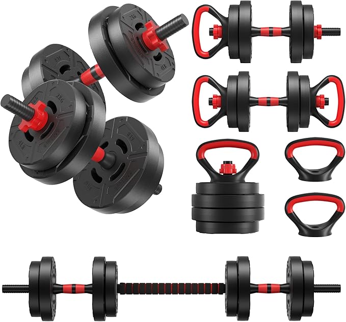 Multi-Functional Portable Changeable Dumbbell and Barbell Kettlebell Set with Adjustable Weights, 40LBS or 60LBS Sets, 2-in-1 or 4-in1, Multiple Styles