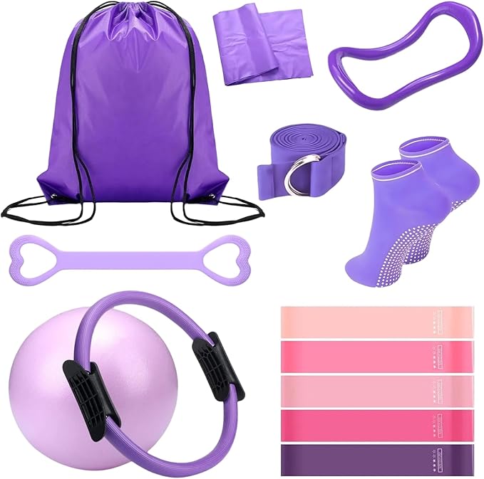 Pilates Essentials Kit for Women - 13-Piece Home Pilates Equipment Set, Includes Pilates Ring, Resistance Bands, Yoga Ball - Perfect for Women's Home Workouts & Beginners