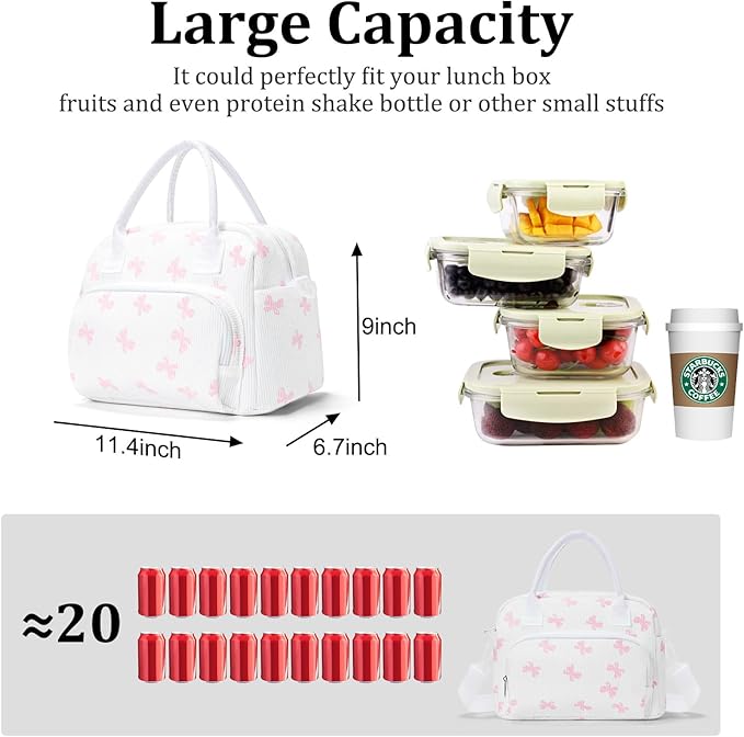 Insulated Lunch Bag for Women Men Large Reusable Lunch Box Adult Leakproof Portable Cooler Tote Bags for Work Picnic Bowknot