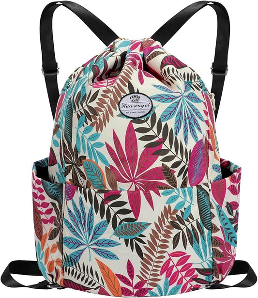 HUA ANGEL Drawstring Backpack Bag, Sport Gym Sackpack Lightweight Small Gym Bag for Men Women Pull String Sport Beach Bag