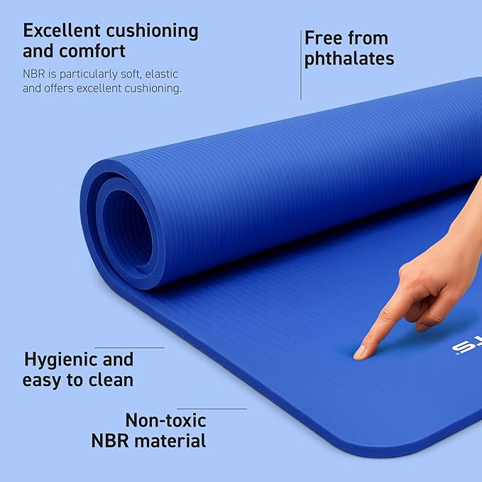 Yoga Mat Premium Non Slip Thick – Extra Comfortable Exercise Mat for Home Workouts, Pilates, Stretching & Gym – Cushioned NBR Foam, Gym Mat with Strap, for Women & Men