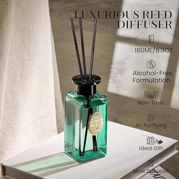 M&SENSE 6.3 oz Large Reed Diffuser Set | Linen Breeze Scent Oil Diffuser with Sticks | Hotel Collection Non-Toxic Essential Oil |for Bedroom Bathroom Living Room