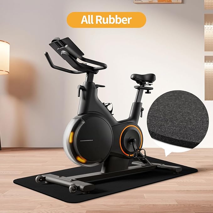 Fitness Equipment Mat for Hardwood Floors - 100% Recycled Rubber for Home Gym Flooring, Durable Workout Fitness Mats, Walking Pad Exercise Bike Equipment, Non-Slip 0.16" Thick, Black